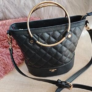 Black Quilted Handbag with Gold Accents